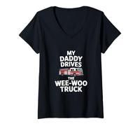 Mujer Mi papá Conduce un Divertido Dicho de Wee Woo Truck Camiseta Cuello V