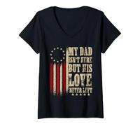 Mujer Mi papá no está aquí Pero su Amor Nunca dejó Memorial Dad Camiseta Cuello V