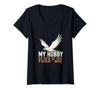 Mujer Mi pasatiempo Vuela a 100 mph Falcon Bird of Prey Hunter Camiseta Cuello V