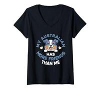 Mujer Mi Pastor Australiano Tiene más Amigos Que yo Camiseta Cuello V