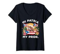Mujer Mi Patria My Pride Patrimonio Puertorriqueño Coquí & Diseño Bandera Camiseta Cuello V
