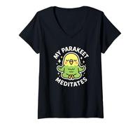 Mujer Mi Periquito medita Lindo pájaro Mascota Loro Camiseta Cuello V