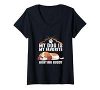 Mujer Mi Perro es mi compañero de Caza Favorito Humor Hunter Camiseta Cuello V