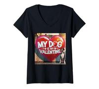 Mujer Mi Perro es mi San Valentín Gran danés Street Graffiti Camiseta Cuello V