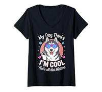 Mujer Mi Perro Piensa Que Soy Cool Husky Camiseta Cuello V