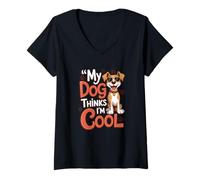 Mujer Mi Perro Piensa Que Soy Genial Dueño de Mascota Divertido Amante canino Camiseta Cuello V