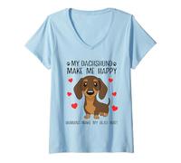 Mujer Mi Perro Salchicha me Hacen Feliz Los Humanos Hacen Que me Duele la Cabeza Gracioso Camiseta Cuello V