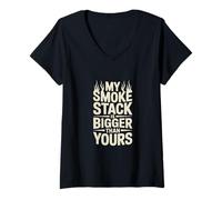 Mujer Mi pila de humo es más grande que la tuya Fumar carne Camiseta Cuello V