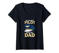 Mujer Mi piloto favorito me llama papá Camiseta Cuello V