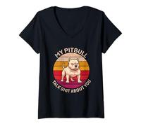 Mujer Mi Pitbull Habla Mierda De Ti Camiseta Cuello V