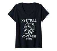 Mujer Mi Pitbull no peleará, Pero yo lo haré American Pitbull Terrier Camiseta Cuello V