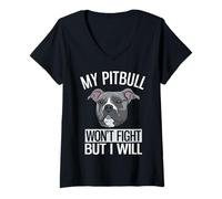Mujer Mi Pitbull no peleará, Pero yo lo haré American Pitbull Terrier Camiseta Cuello V