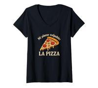 Mujer Mi placer es culpable de la pizza Camiseta Cuello V