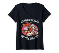 Mujer Mi Plan financiero Comprar Fish Build Zen Funny Investor Camiseta Cuello V