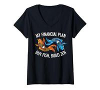 Mujer Mi Plan financiero Compre Pescado, construya Zen Funny Investor Camiseta Cuello V
