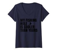 Mujer Mi pozo de pesca es más fresco que el tuyo Divertida pesca en hielo Camiseta Cuello V