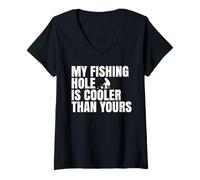Mujer Mi pozo de pesca es más fresco que el tuyo Divertida pesca en hielo Camiseta Cuello V