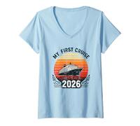 Mujer Mi Primer Crucero 2026 Vacaciones Familiares Crucero Viaje en Barco Camiseta Cuello V