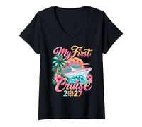 Mujer Mi Primer Crucero 2027 Familia Crucero Vacaciones Mujeres Camiseta Cuello V