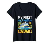 Mujer Mi Primer Crucero Cozumel México Vacaciones en Crucero Camiseta Cuello V