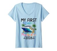 Mujer Mi Primer Crucero Puerto Rico 2026 Vacaciones Camiseta Cuello V