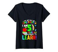 Mujer Mi primer día de jardín de infantes Tengo 5 años y listo para aprender Camiseta Cuello V
