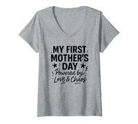 Mujer Mi Primer día de la Madre impulsado por el Amor y el Caos - Mama Camiseta Cuello V