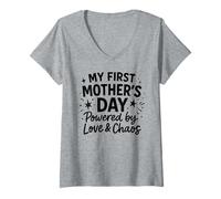 Mujer Mi Primer día de la Madre impulsado por el Amor y el Caos - Mama Camiseta Cuello V