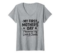 Mujer Mi Primer día de la Madre impulsado por el Amor y el Caos - Mama Camiseta Cuello V