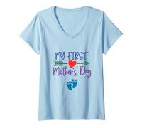 Mujer Mi Primer Día de la Madre, para Nueva Madre De Un Hijo, Madre, Corazón Camiseta Cuello V