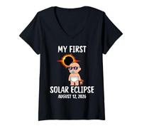 Mujer Mi Primer Eclipse Solar 12 de Agosto de 2026 Astronomía Divertida para bebés Camiseta Cuello V