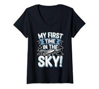 Mujer Mi Primer Viaje en avión Aventura de Vuelo por Primera Vez Camiseta Cuello V