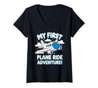 Mujer Mi Primer Viaje en avión Aventura de Vuelo por Primera Vez Camiseta Cuello V