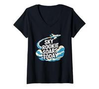 Mujer Mi primer viaje en avión Primera vez Vuelo Aventura Avión Niño Camiseta Cuello V