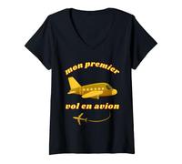 Mujer Mi Primer Vuelo en avión Infantil Bautismo del Aire Camiseta Cuello V