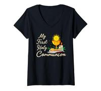 Mujer Mi Primera Comunión Cristianos Niños Eucaristía Católica Camiseta Cuello V