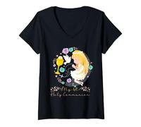 Mujer Mi Primera comunión para la Eucaristía Católica Niña Camiseta Cuello V