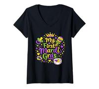 Mujer Mi Primera Fiesta de Mardi Gras para bebés recién Nacidos Camiseta Cuello V