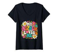 Mujer Mi Sobrino me ama Groovy Orgulloso Tía Familia Tías Camiseta Cuello V