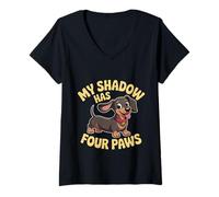 Mujer Mi Sombra Tiene Cuatro Patas Funny Dog Lover Meme My Shadow Paws Camiseta Cuello V