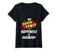 Mujer Mi Superpoder es la Felicidad y la armonía al Estilo cómico Camiseta Cuello V