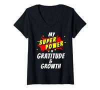 Mujer Mi Superpoder es la gratitud y el Crecimiento, la positividad cómica Camiseta Cuello V