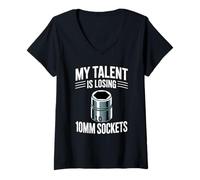 Mujer Mi Talento está perdiendo 10MM Sockets Car Guy Meme Mecánico de Coches Camiseta Cuello V