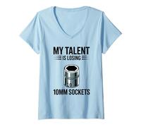 Mujer Mi Talento está perdiendo 10MM Sockets Coche Guy Coche Divertido Mecánico Camiseta Cuello V