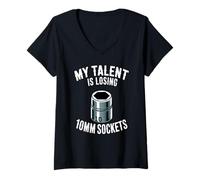 Mujer Mi Talento está perdiendo 10MM Sockets Coche Guy Coche Divertido Mecánico Camiseta Cuello V