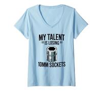 Mujer Mi Talento está perdiendo 10MM Sockets Mecánico Chico Coche Camiseta Cuello V