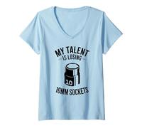 Mujer Mi Talento está perdiendo 10MM Sockets Mecánico Chico Coche Camiseta Cuello V
