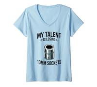 Mujer Mi Talento está perdiendo 10MM Sockets Mecánico Chico Coche Camiseta Cuello V