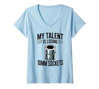 Mujer Mi Talento está perdiendo 10MM Sockets Mecánico Chico Coche Camiseta Cuello V