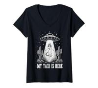 Mujer Mi Taxi está aquí Divertido OVNI Extraterrestre Secuestro Desierto Introvertido Camiseta Cuello V